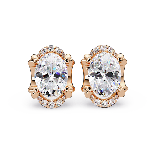 Oval Lab Grown Diamond Half Halo Stud Earrings - HIGHCARAT DIAMONDS