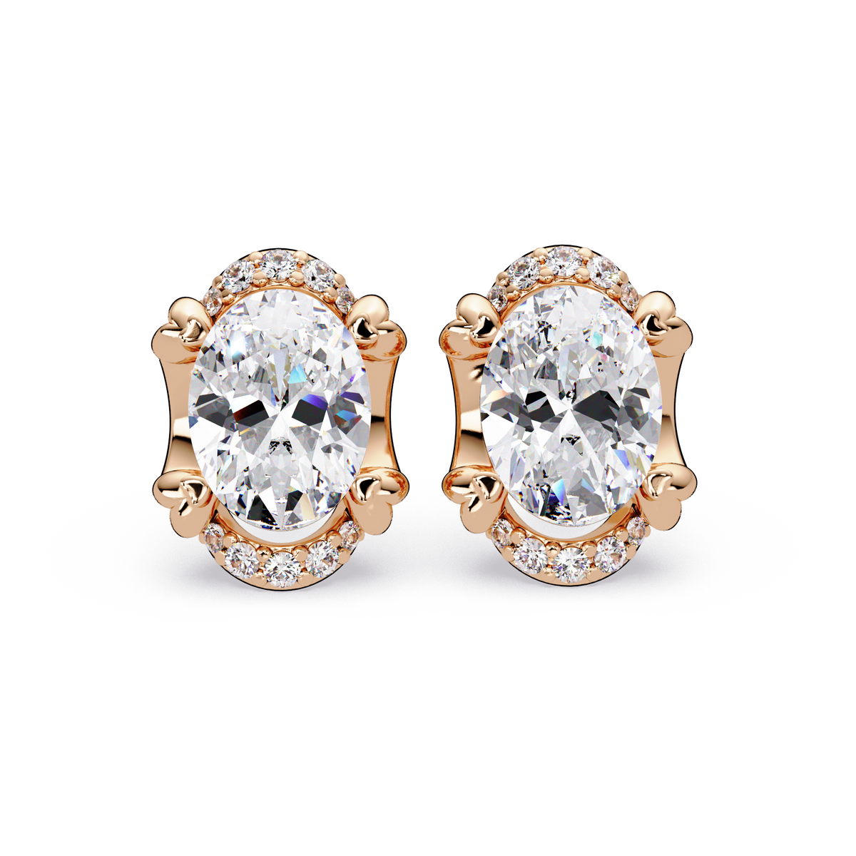 Oval Lab Grown Diamond Half Halo Stud Earrings - HIGHCARAT DIAMONDS