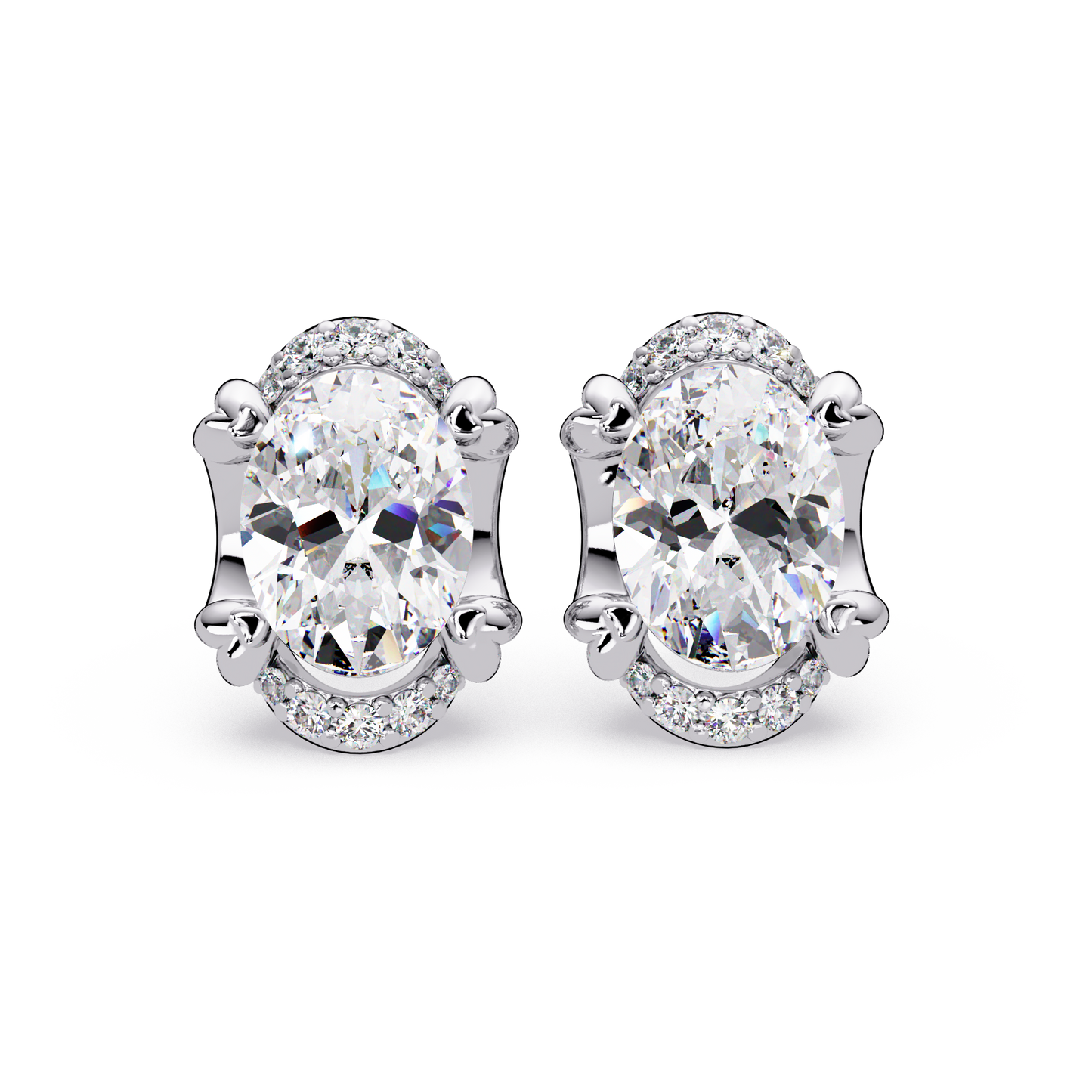 Oval Lab Grown Diamond Half Halo Stud Earrings - HIGHCARAT DIAMONDS