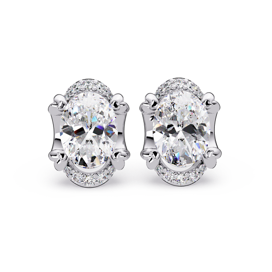 Oval Lab Grown Diamond Half Halo Stud Earrings - HIGHCARAT DIAMONDS