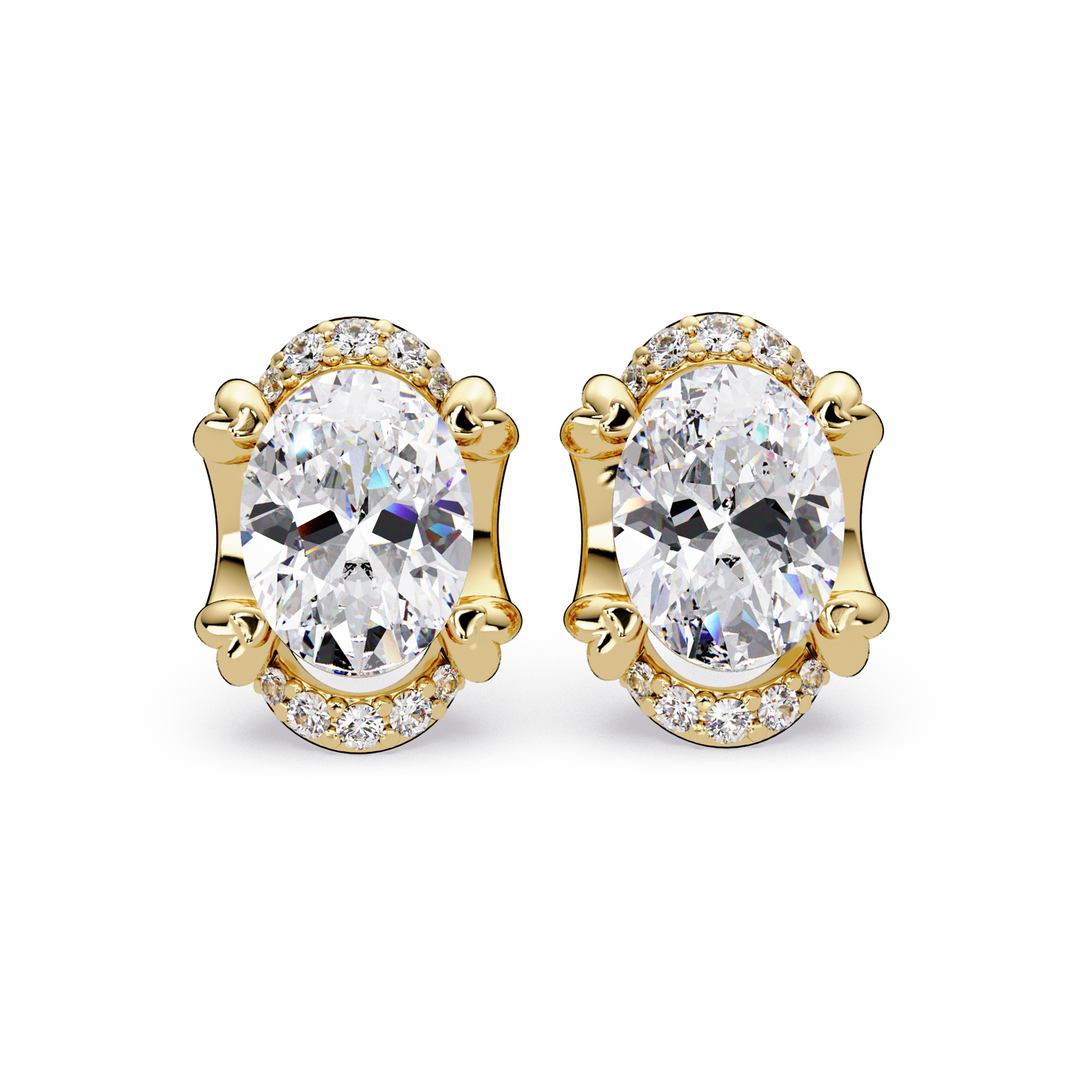 Oval Lab Grown Diamond Half Halo Stud Earrings - HIGHCARAT DIAMONDS