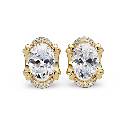 Oval Lab Grown Diamond Half Halo Stud Earrings - HIGHCARAT DIAMONDS