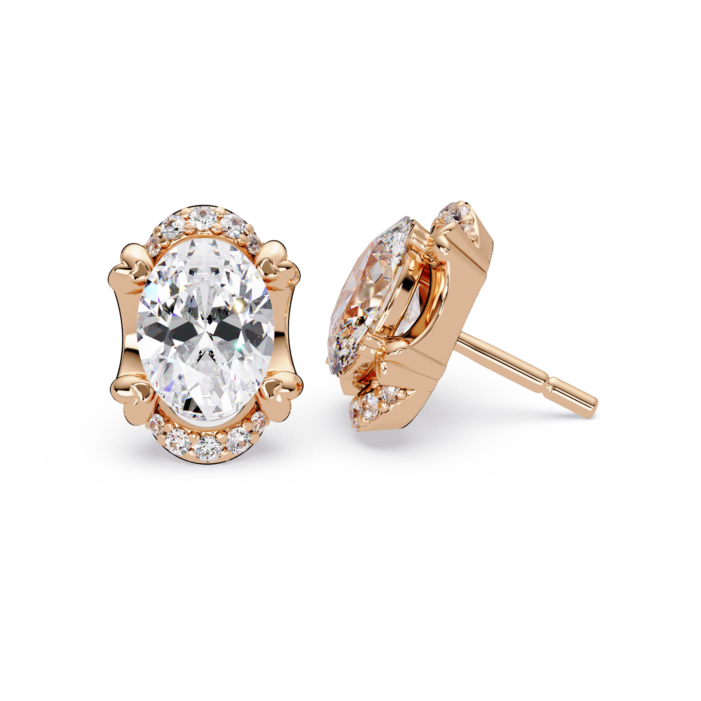 Oval Lab Grown Diamond Half Halo Stud Earrings - HIGHCARAT DIAMONDS
