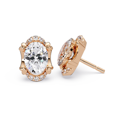 Oval Lab Grown Diamond Half Halo Stud Earrings - HIGHCARAT DIAMONDS