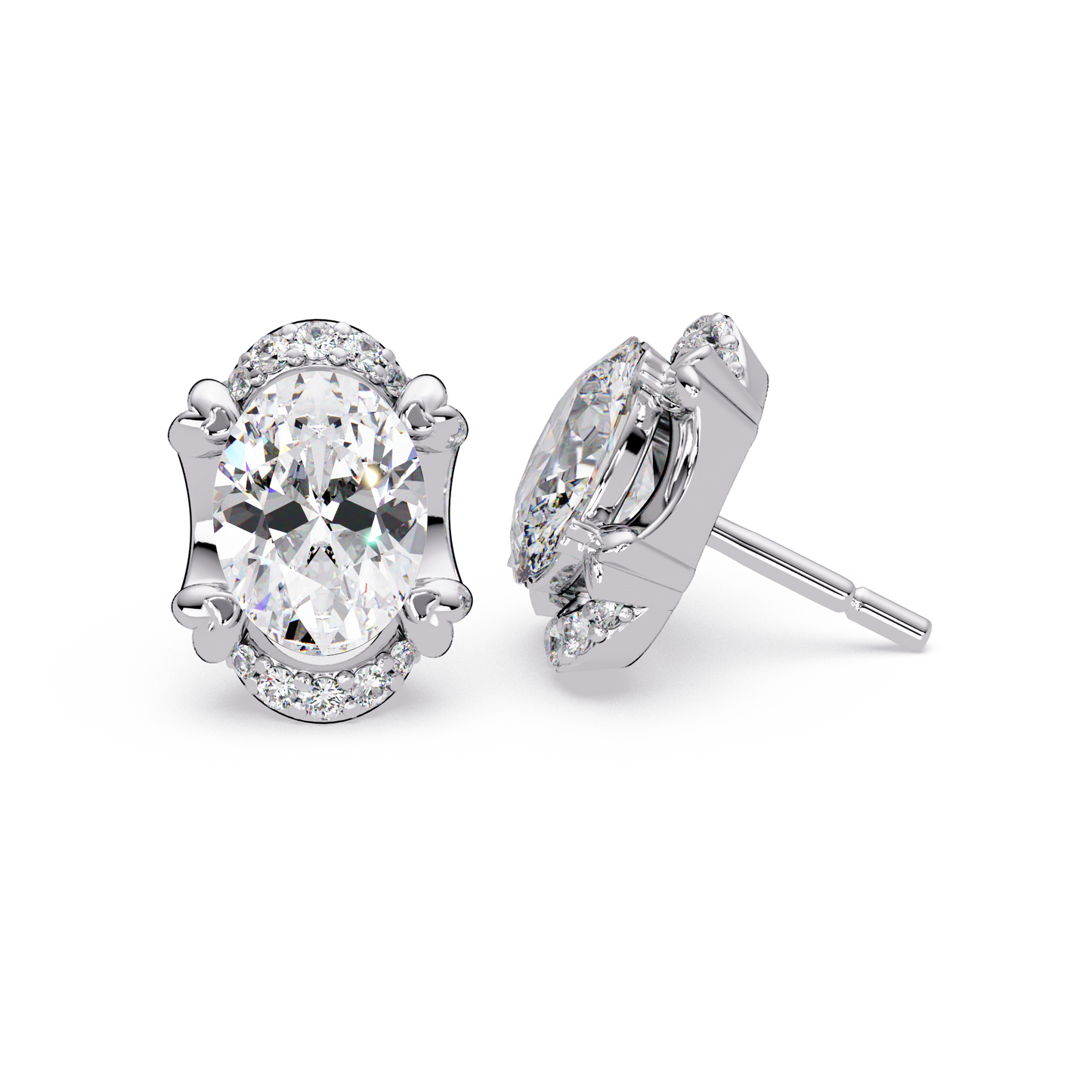 Oval Lab Grown Diamond Half Halo Stud Earrings - HIGHCARAT DIAMONDS