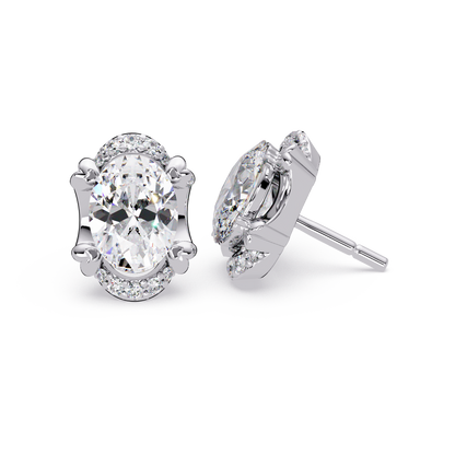 Oval Lab Grown Diamond Half Halo Stud Earrings - HIGHCARAT DIAMONDS