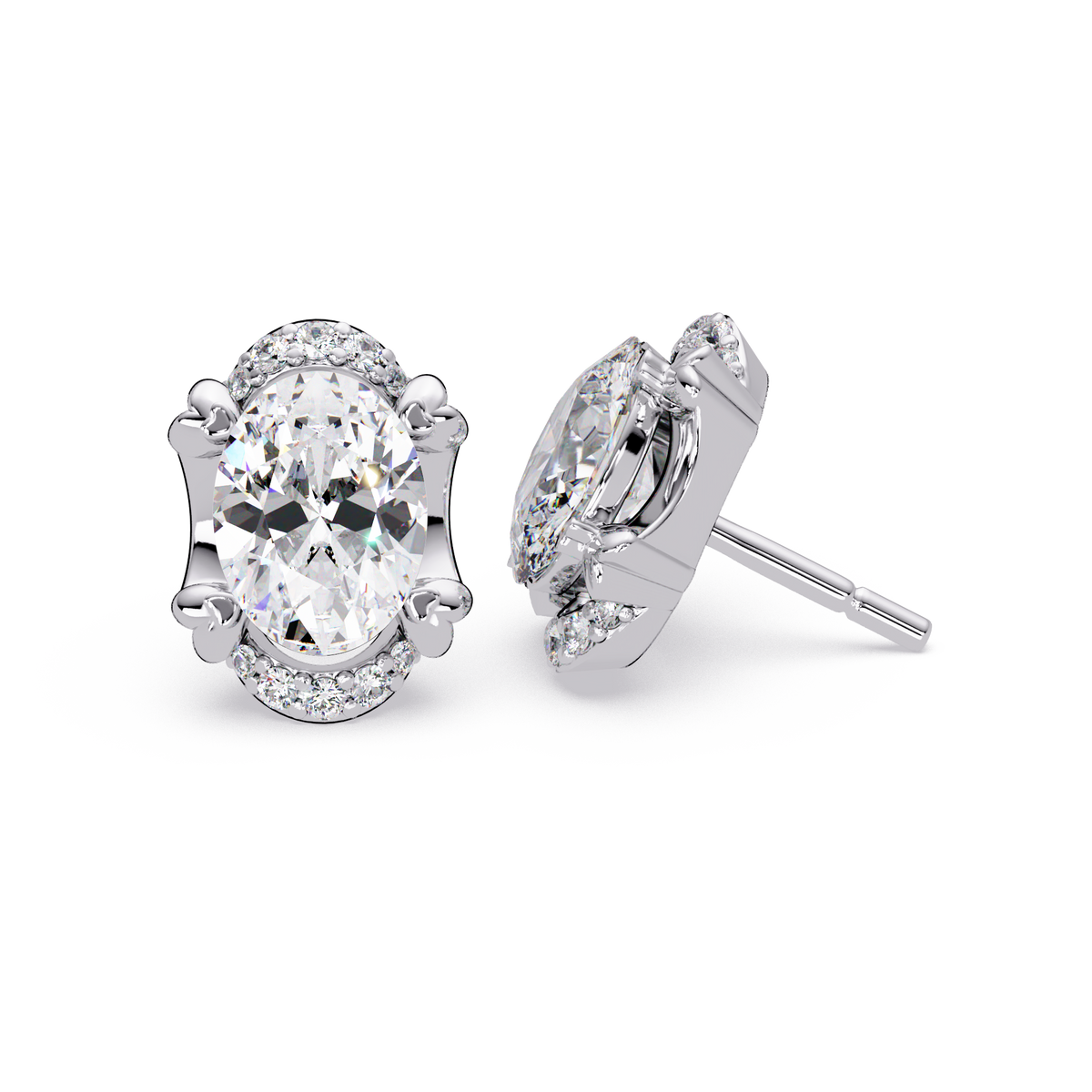 Oval Lab Grown Diamond Half Halo Stud Earrings - HIGHCARAT DIAMONDS