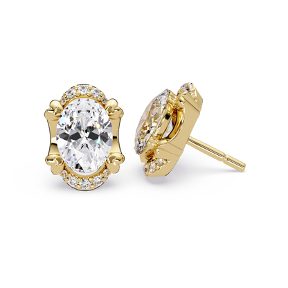 Oval Lab Grown Diamond Half Halo Stud Earrings - HIGHCARAT DIAMONDS
