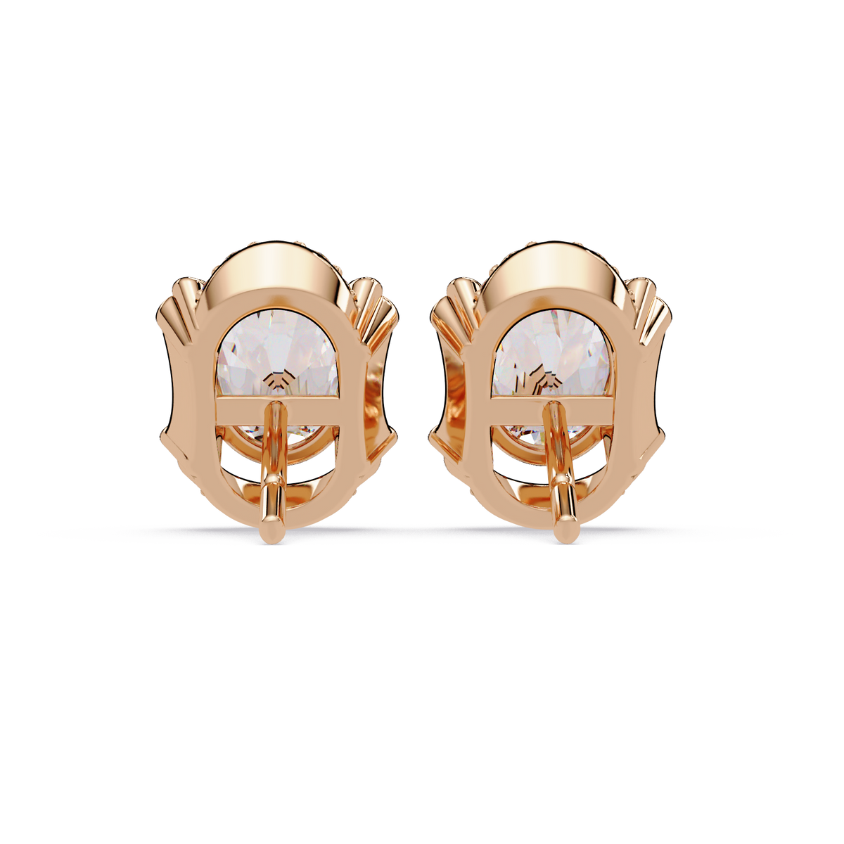 Oval Lab Grown Diamond Half Halo Stud Earrings - HIGHCARAT DIAMONDS