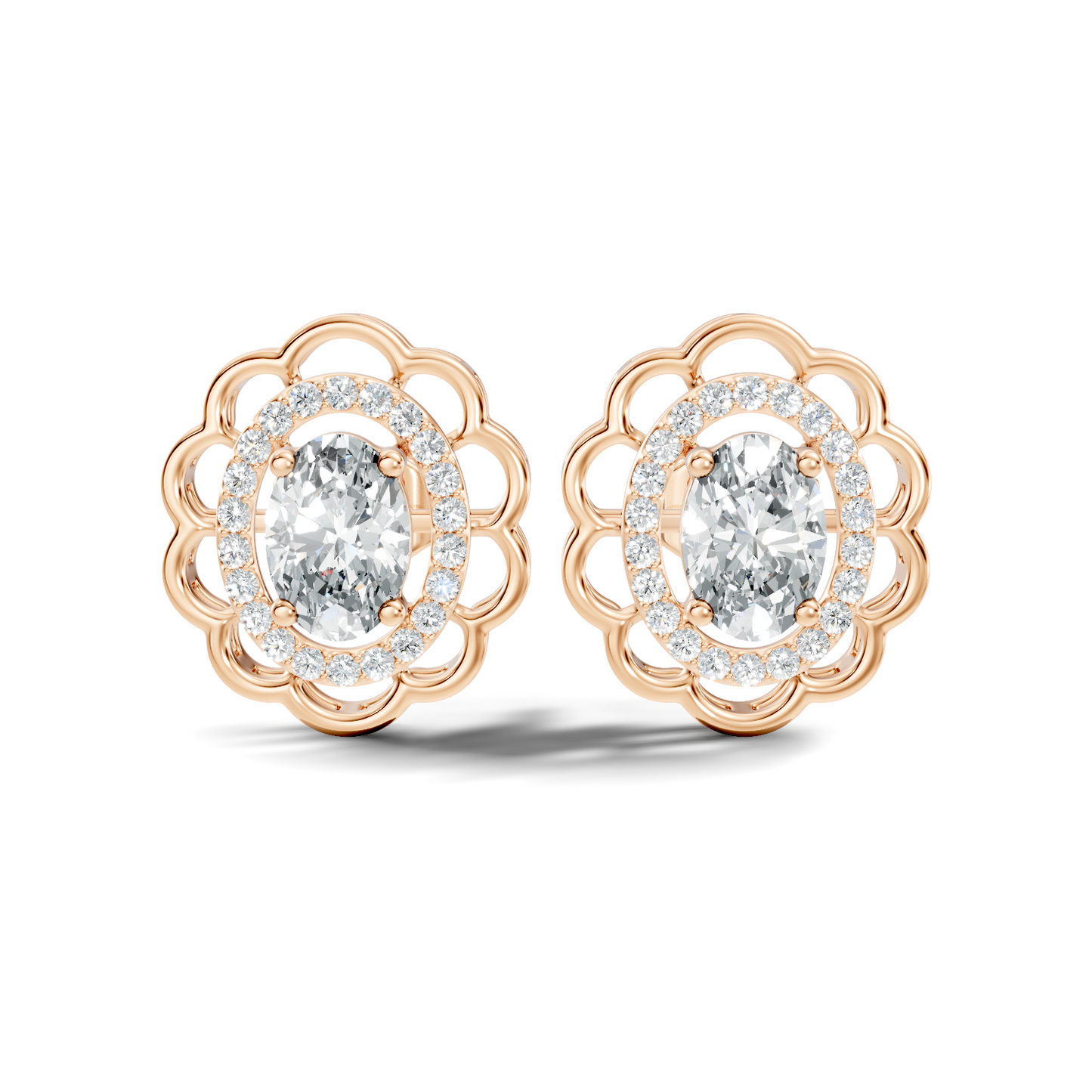 Oval and Round Shape Lab Grown Diamonds, Very Attractive And Shiny Diamond Earrings For Wedding Gift - HIGHCARAT DIAMONDS