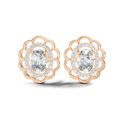Oval and Round Shape Lab Grown Diamonds, Very Attractive And Shiny Diamond Earrings For Wedding Gift - HIGHCARAT DIAMONDS