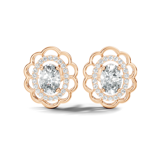 Oval and Round Shape Lab Grown Diamonds, Very Attractive And Shiny Diamond Earrings For Wedding Gift - HIGHCARAT DIAMONDS