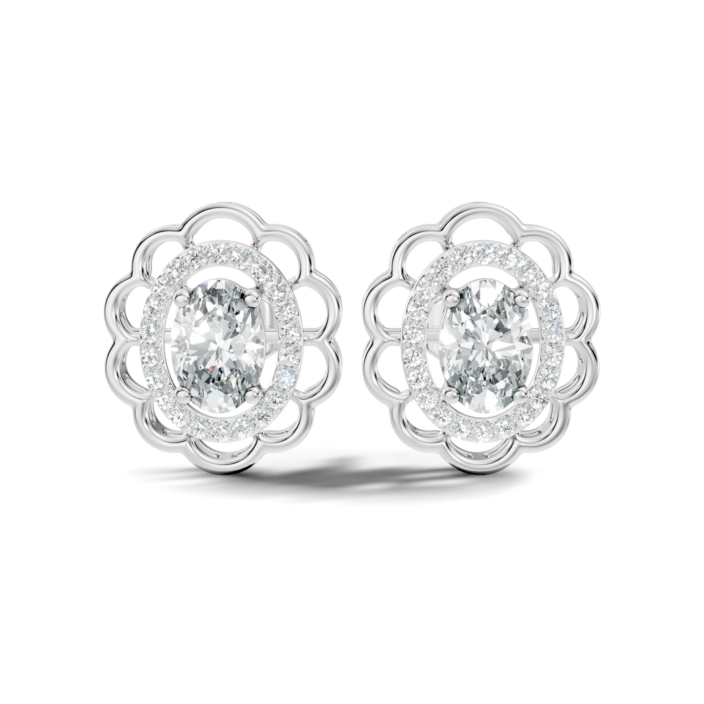 Oval and Round Shape Lab Grown Diamonds, Very Attractive And Shiny Diamond Earrings For Wedding Gift - HIGHCARAT DIAMONDS