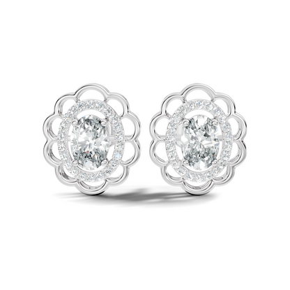 Oval and Round Shape Lab Grown Diamonds, Very Attractive And Shiny Diamond Earrings For Wedding Gift - HIGHCARAT DIAMONDS