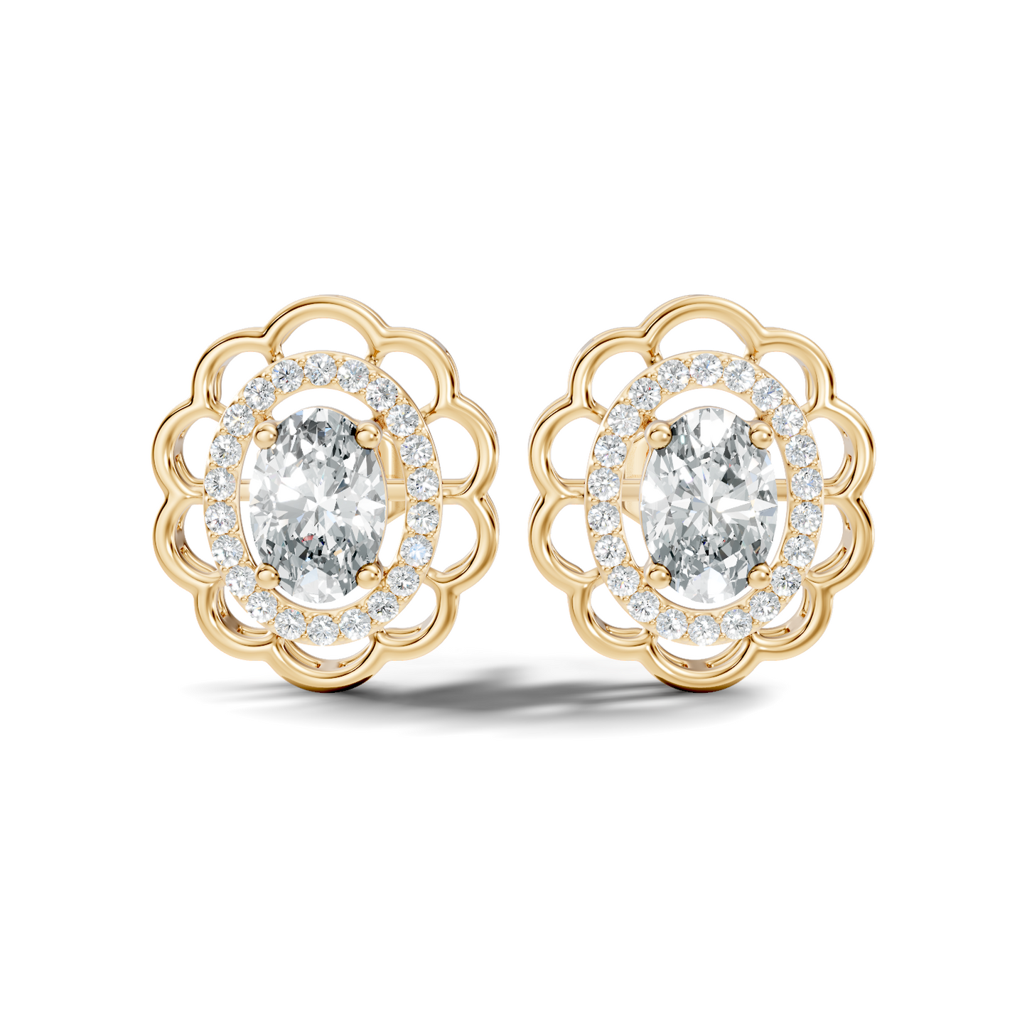 Oval and Round Shape Lab Grown Diamonds, Very Attractive And Shiny Diamond Earrings For Wedding Gift - HIGHCARAT DIAMONDS