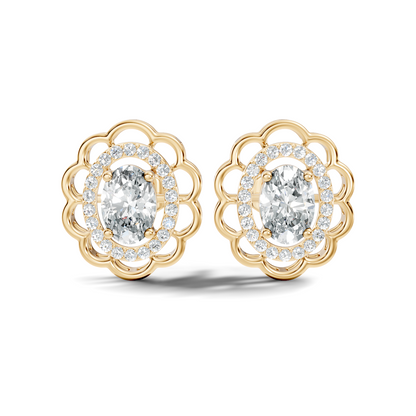 Oval and Round Shape Lab Grown Diamonds, Very Attractive And Shiny Diamond Earrings For Wedding Gift - HIGHCARAT DIAMONDS