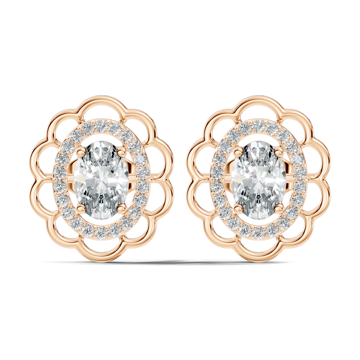 Oval and Round Shape Lab Grown Diamonds, Very Attractive And Shiny Diamond Earrings For Wedding Gift - HIGHCARAT DIAMONDS