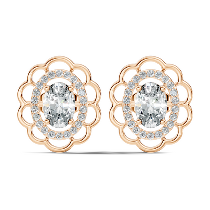 Oval and Round Shape Lab Grown Diamonds, Very Attractive And Shiny Diamond Earrings For Wedding Gift - HIGHCARAT DIAMONDS