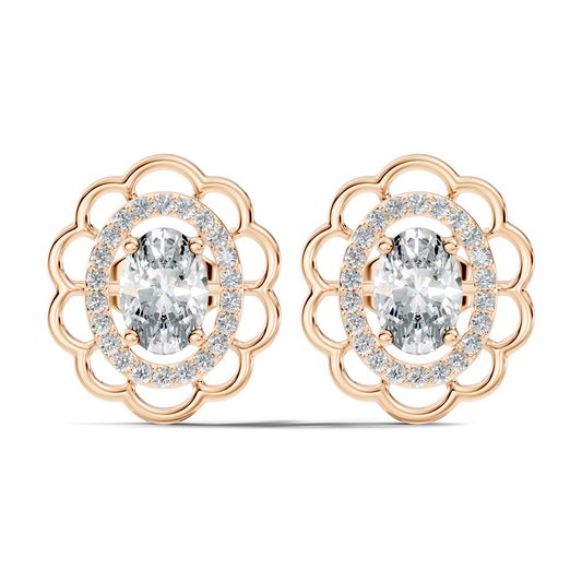Oval and Round Shape Lab Grown Diamonds, Very Attractive And Shiny Diamond Earrings For Wedding Gift - HIGHCARAT DIAMONDS