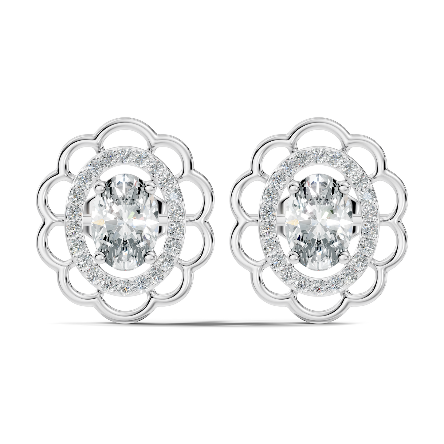 Oval and Round Shape Lab Grown Diamonds, Very Attractive And Shiny Diamond Earrings For Wedding Gift - HIGHCARAT DIAMONDS