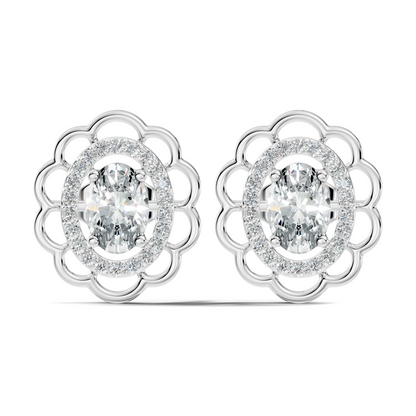Oval and Round Shape Lab Grown Diamonds, Very Attractive And Shiny Diamond Earrings For Wedding Gift - HIGHCARAT DIAMONDS