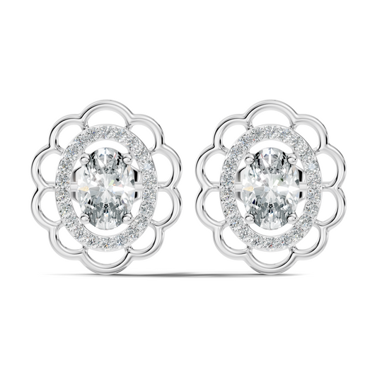 Oval and Round Shape Lab Grown Diamonds, Very Attractive And Shiny Diamond Earrings For Wedding Gift - HIGHCARAT DIAMONDS