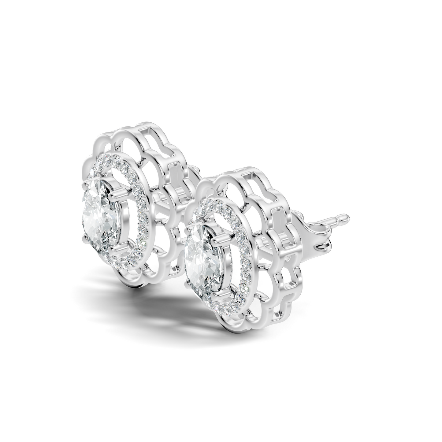 Oval and Round Shape Lab Grown Diamonds, Very Attractive And Shiny Diamond Earrings For Wedding Gift - HIGHCARAT DIAMONDS