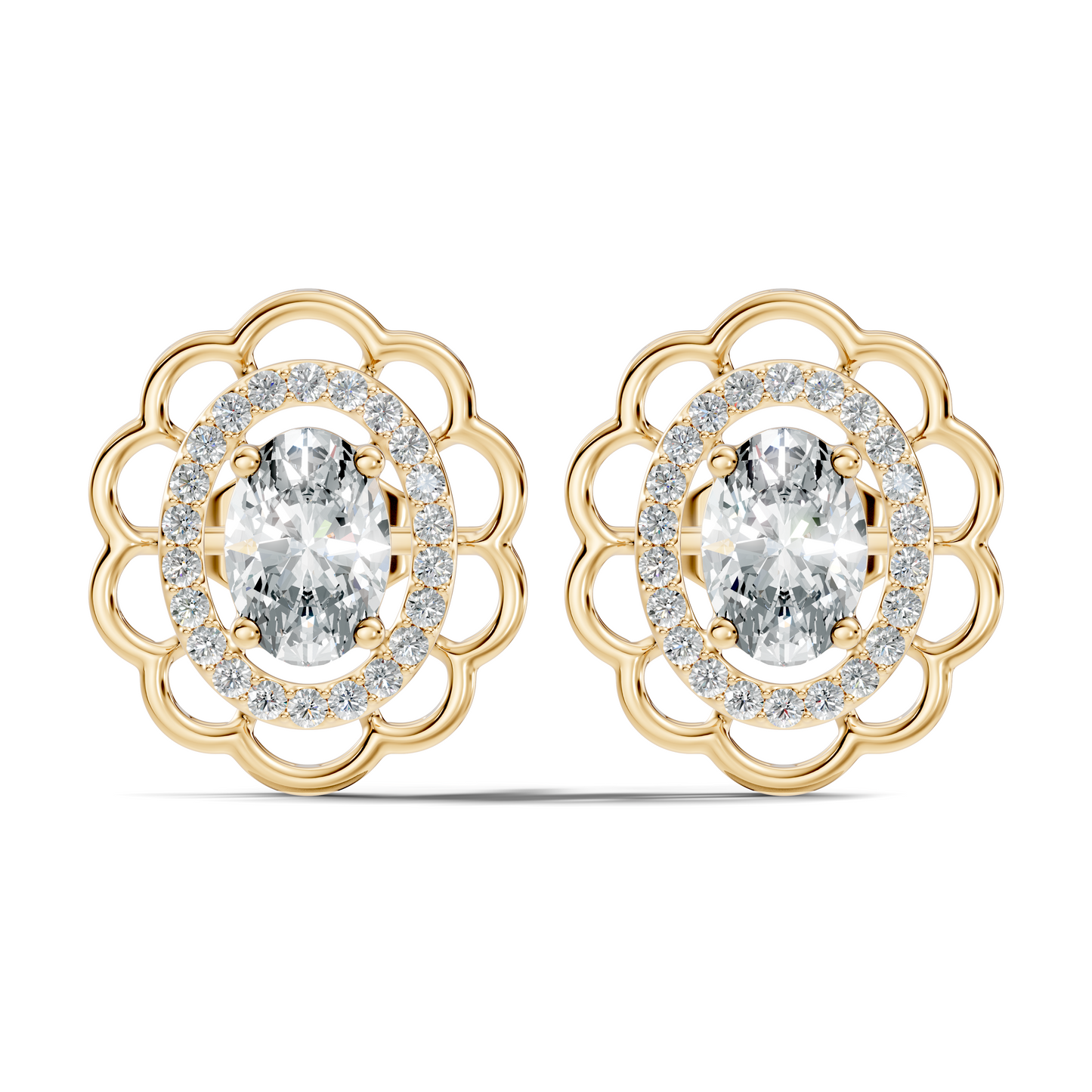 Oval and Round Shape Lab Grown Diamonds, Very Attractive And Shiny Diamond Earrings For Wedding Gift - HIGHCARAT DIAMONDS
