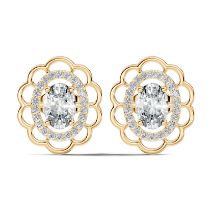 Oval and Round Shape Lab Grown Diamonds, Very Attractive And Shiny Diamond Earrings For Wedding Gift - HIGHCARAT DIAMONDS