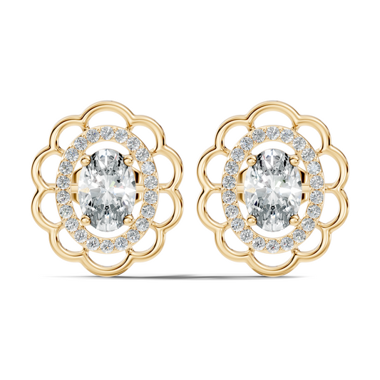 Oval and Round Shape Lab Grown Diamonds, Very Attractive And Shiny Diamond Earrings For Wedding Gift - HIGHCARAT DIAMONDS