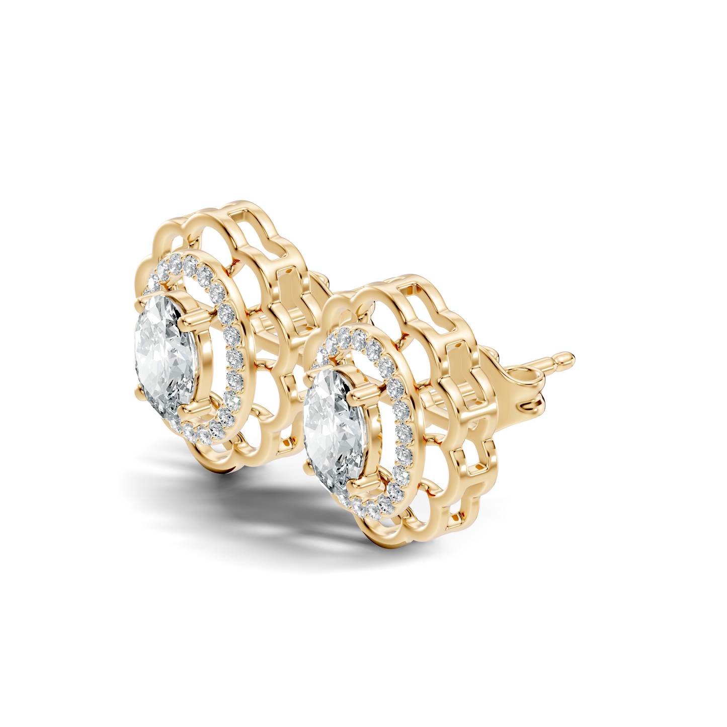 Oval and Round Shape Lab Grown Diamonds, Very Attractive And Shiny Diamond Earrings For Wedding Gift - HIGHCARAT DIAMONDS