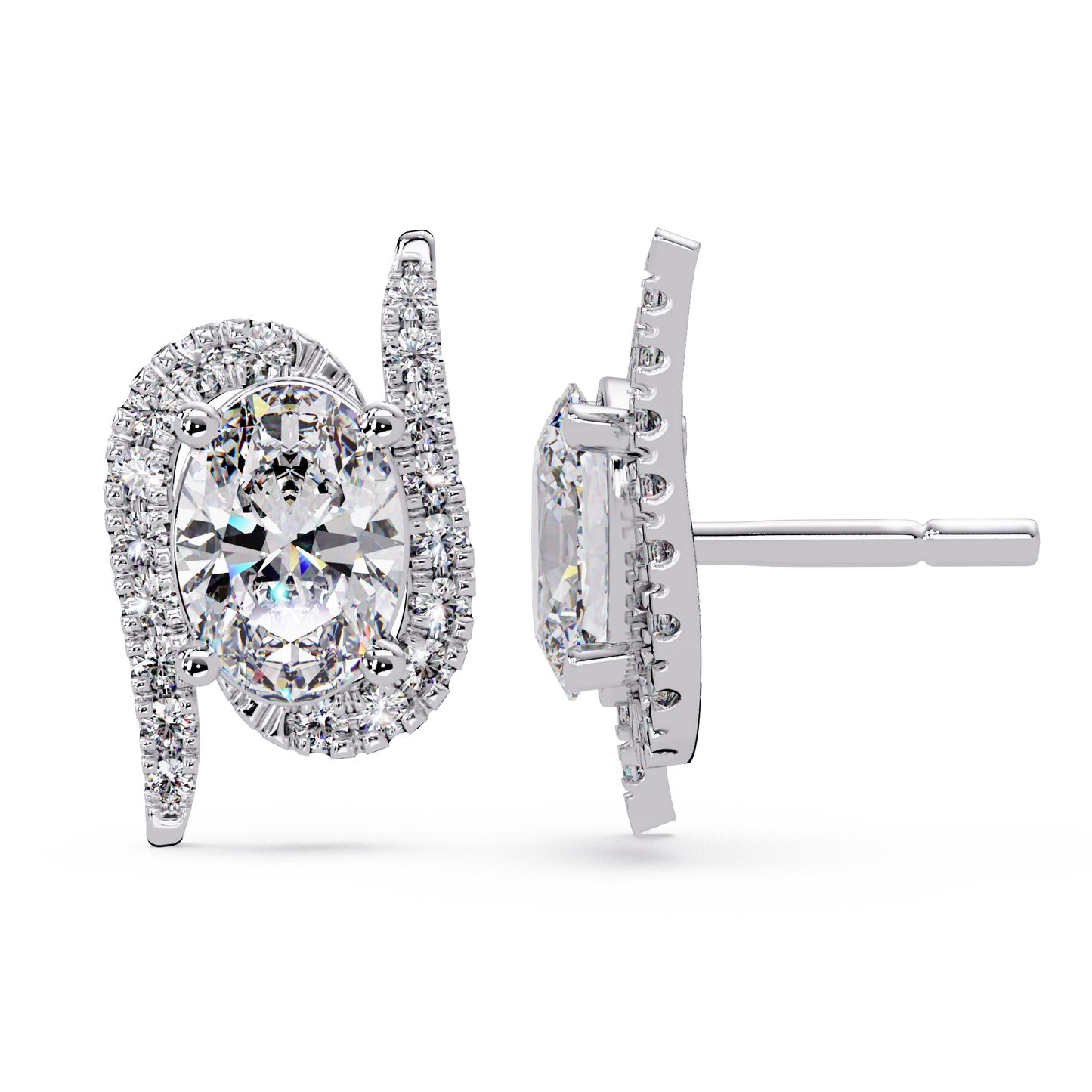 Oval Lab Grown Diamond Halo Solitaire Stud Earrings - HIGHCARAT DIAMONDS