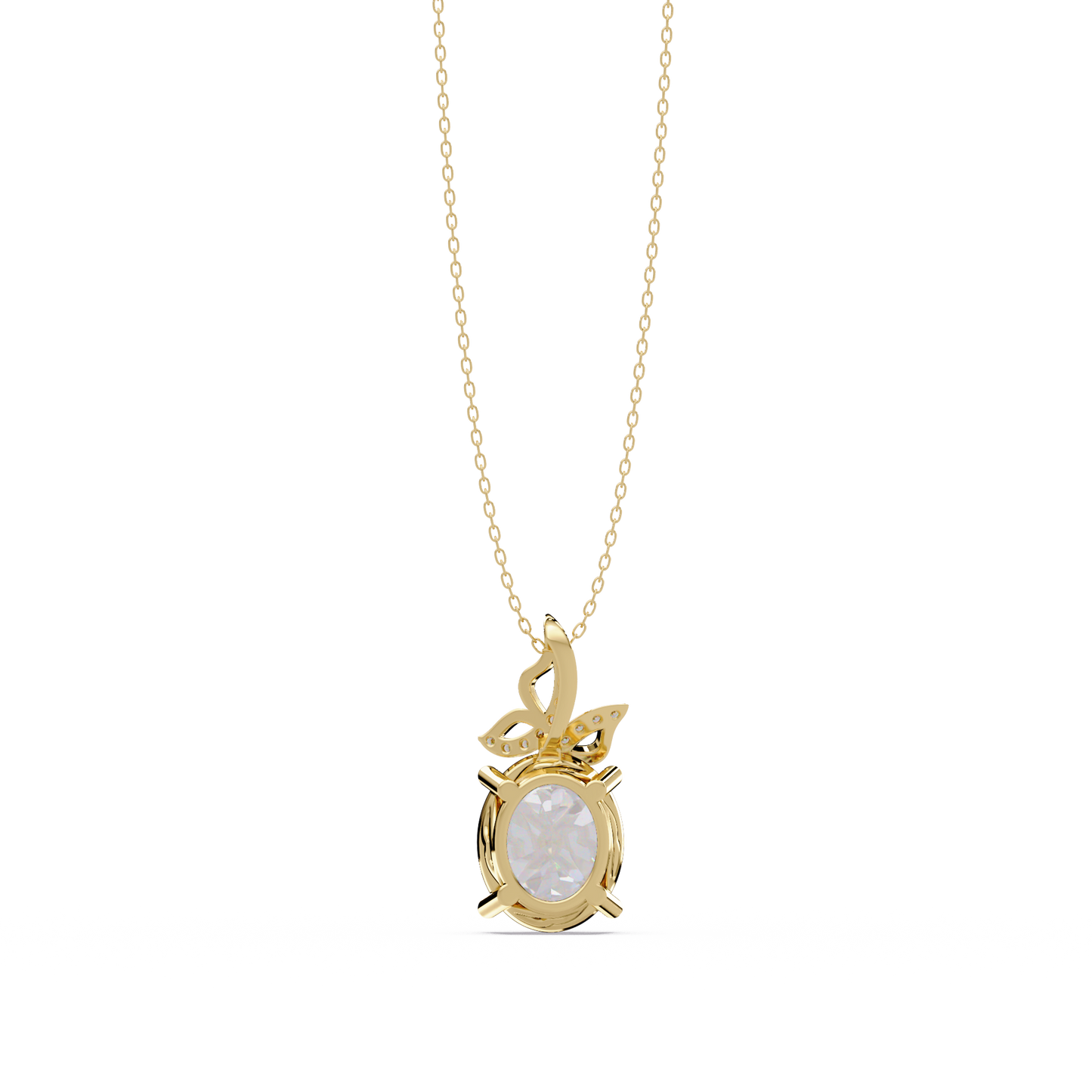 Oval Lab Grown Diamond Leaf Design Solitaire Pendant - HIGHCARAT DIAMONDS