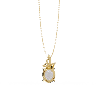 Oval Lab Grown Diamond Leaf Design Solitaire Pendant - HIGHCARAT DIAMONDS