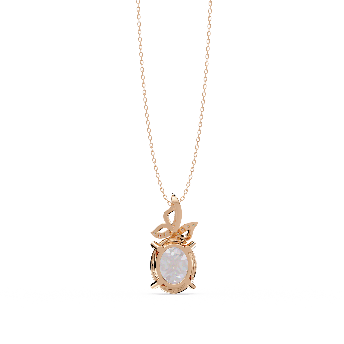 Oval Lab Grown Diamond Leaf Design Solitaire Pendant - HIGHCARAT DIAMONDS