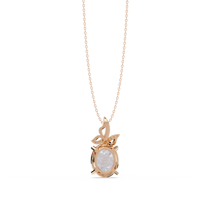 Oval Lab Grown Diamond Leaf Design Solitaire Pendant - HIGHCARAT DIAMONDS