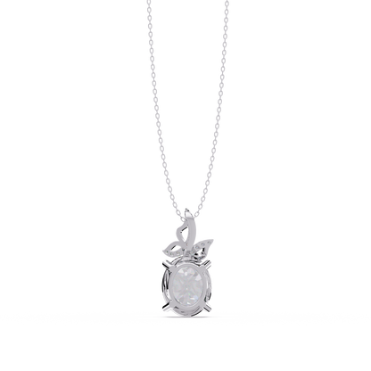 Oval Lab Grown Diamond Leaf Design Solitaire Pendant - HIGHCARAT DIAMONDS