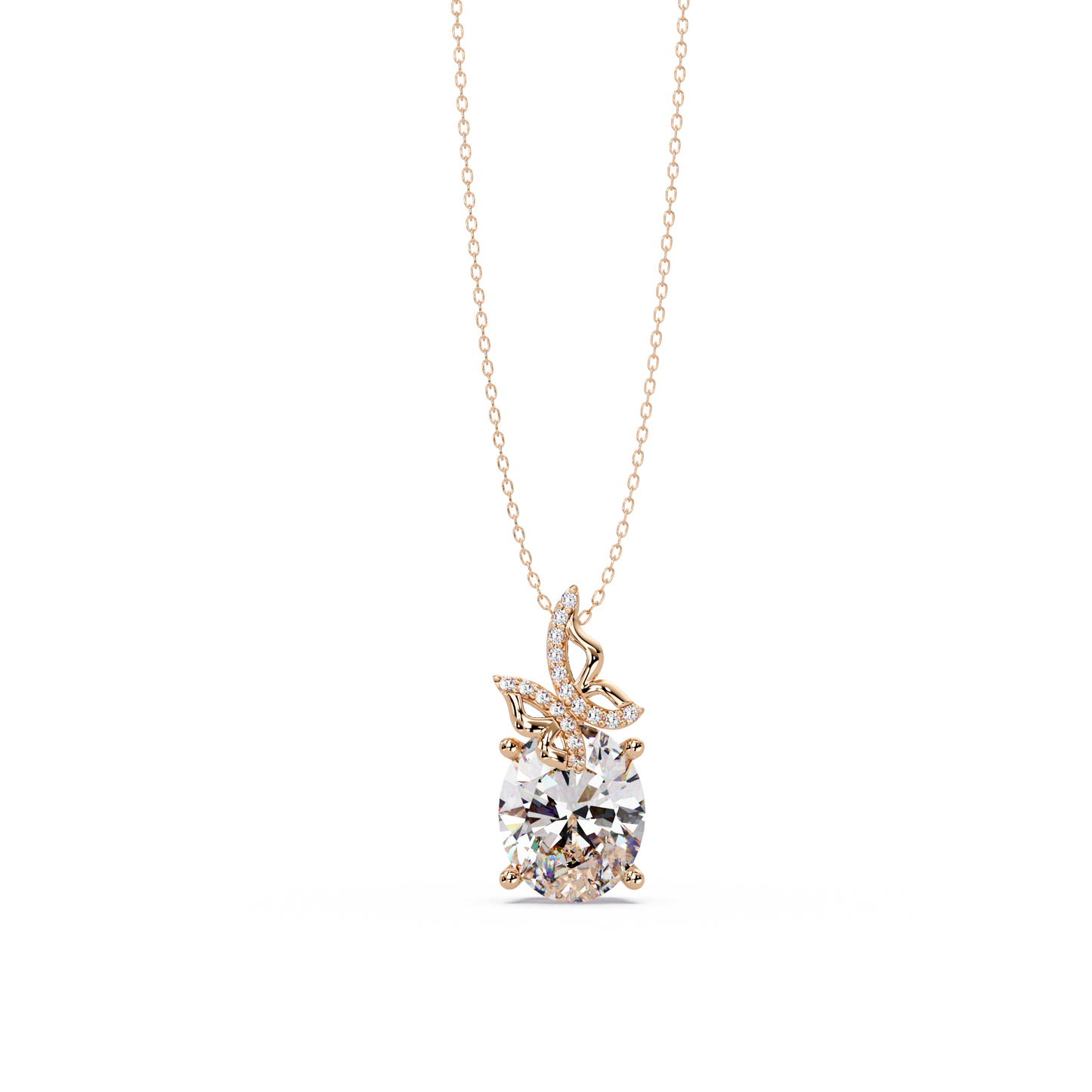 Oval Lab Grown Diamond Leaf Design Solitaire Pendant - HIGHCARAT DIAMONDS