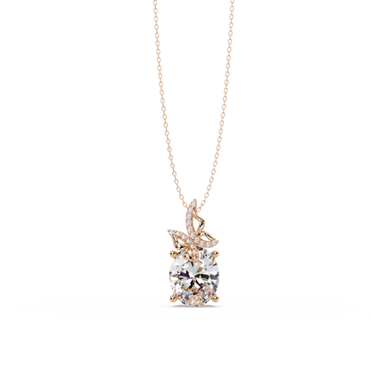 Oval Lab Grown Diamond Leaf Design Solitaire Pendant - HIGHCARAT DIAMONDS