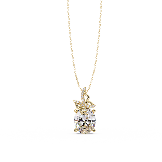 Oval Lab Grown Diamond Leaf Design Solitaire Pendant - HIGHCARAT DIAMONDS