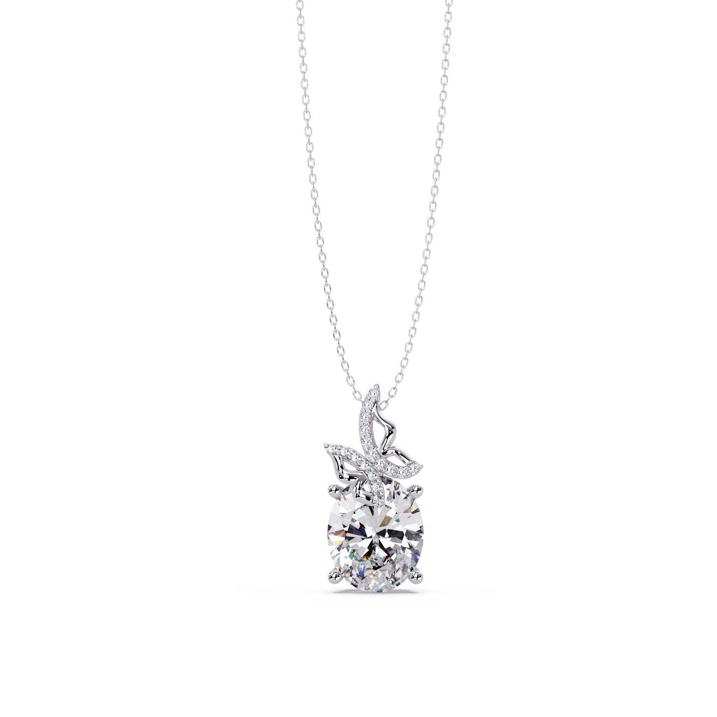 Oval Lab Grown Diamond Leaf Design Solitaire Pendant - HIGHCARAT DIAMONDS