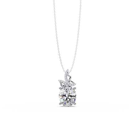 Oval Lab Grown Diamond Leaf Design Solitaire Pendant - HIGHCARAT DIAMONDS