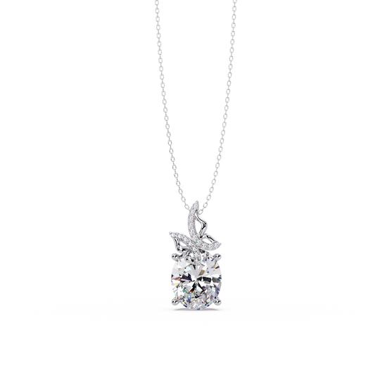 Oval Lab Grown Diamond Leaf Design Solitaire Pendant - HIGHCARAT DIAMONDS