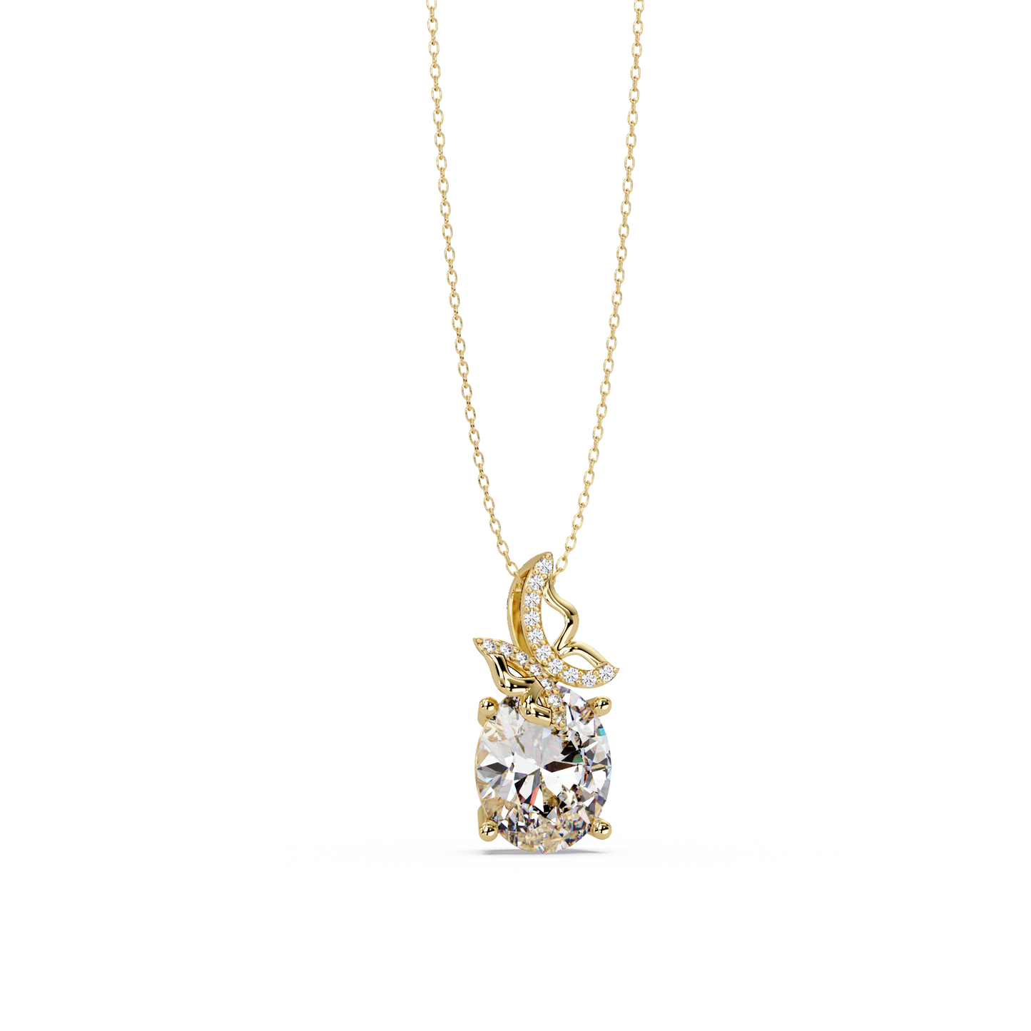Oval Lab Grown Diamond Leaf Design Solitaire Pendant - HIGHCARAT DIAMONDS