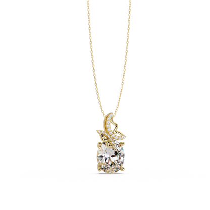 Oval Lab Grown Diamond Leaf Design Solitaire Pendant - HIGHCARAT DIAMONDS