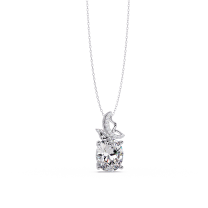 Oval Lab Grown Diamond Leaf Design Solitaire Pendant - HIGHCARAT DIAMONDS