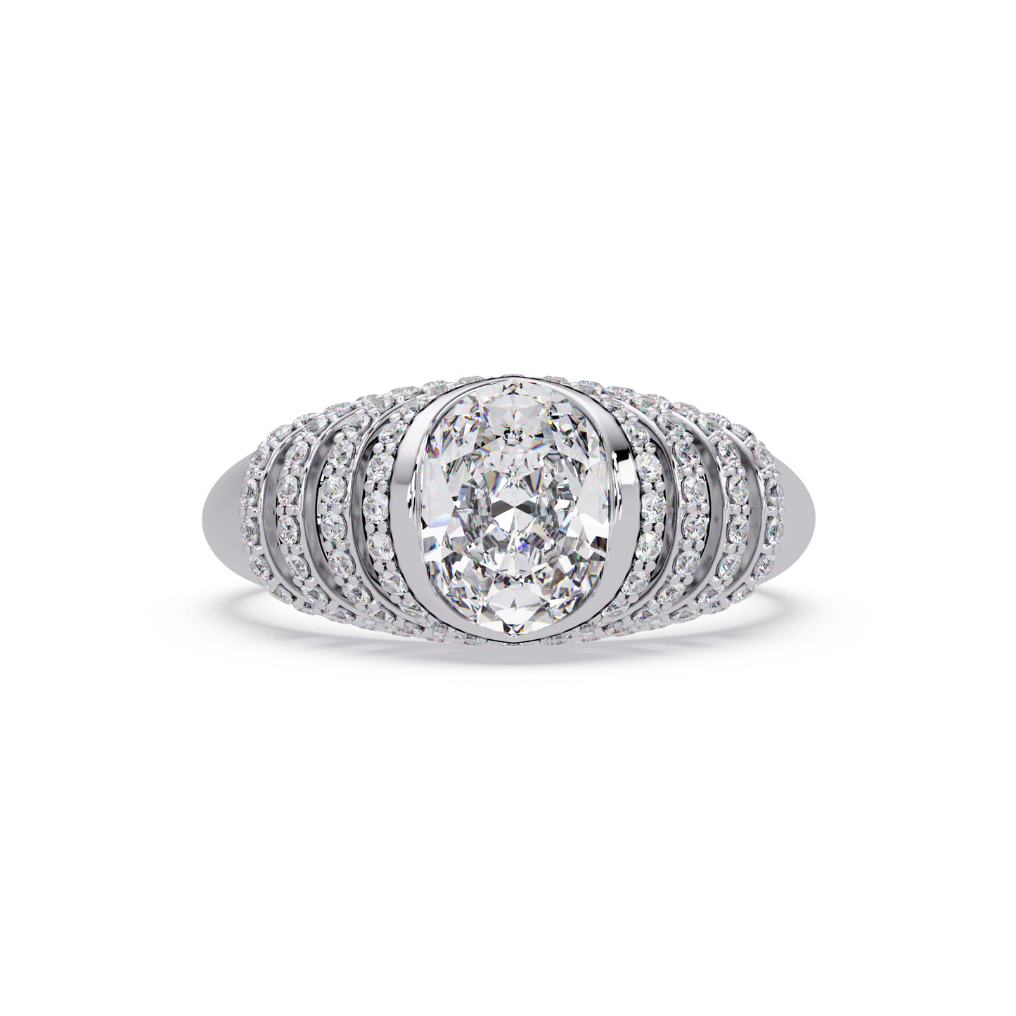 Oval Lab Grown Diamond Multi Row Halo Ring - HIGHCARAT DIAMONDS