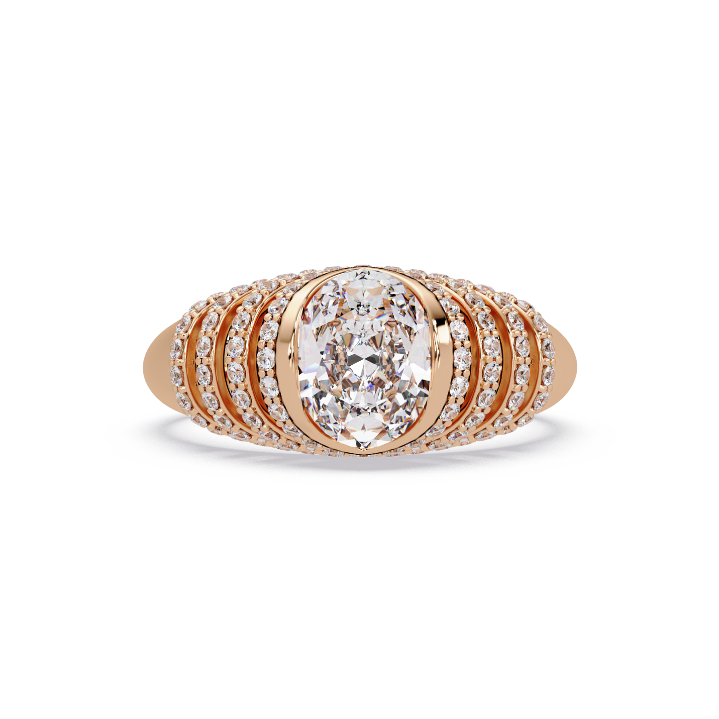 Oval Lab Grown Diamond Multi Row Halo Ring - HIGHCARAT DIAMONDS