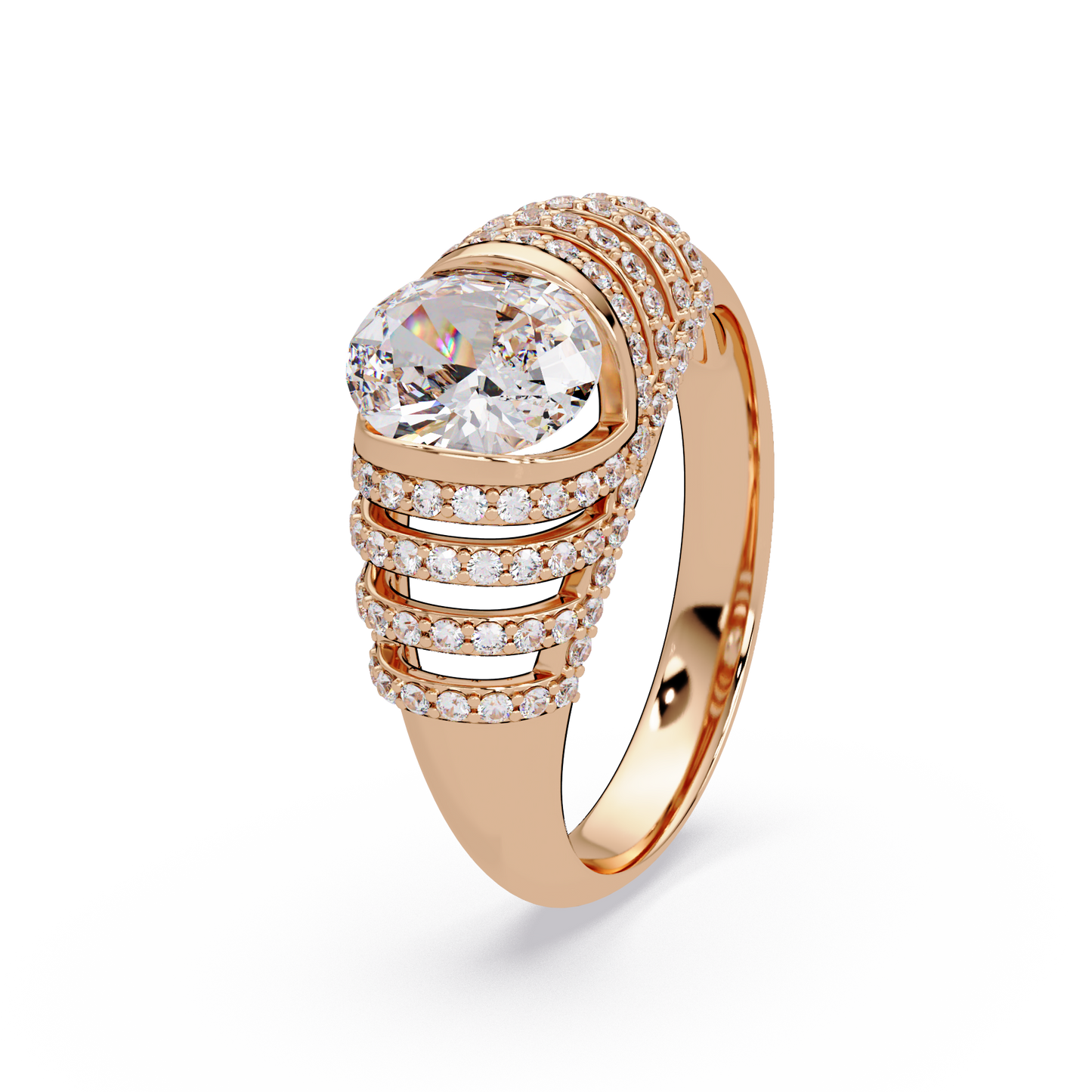 Oval Lab Grown Diamond Multi Row Halo Ring - HIGHCARAT DIAMONDS