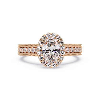 Oval Lab Grown Diamond Rose Gold Migraine Double Band Halo Ring - HIGHCARAT DIAMONDS